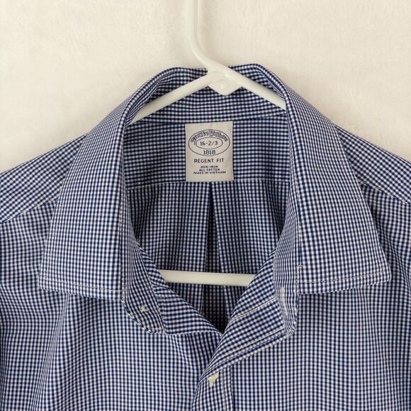 Brooks Brothers Dress Shirt Mens 16-2/3 Regent Fit Blue Check Non Iron - Picture 3 of 11